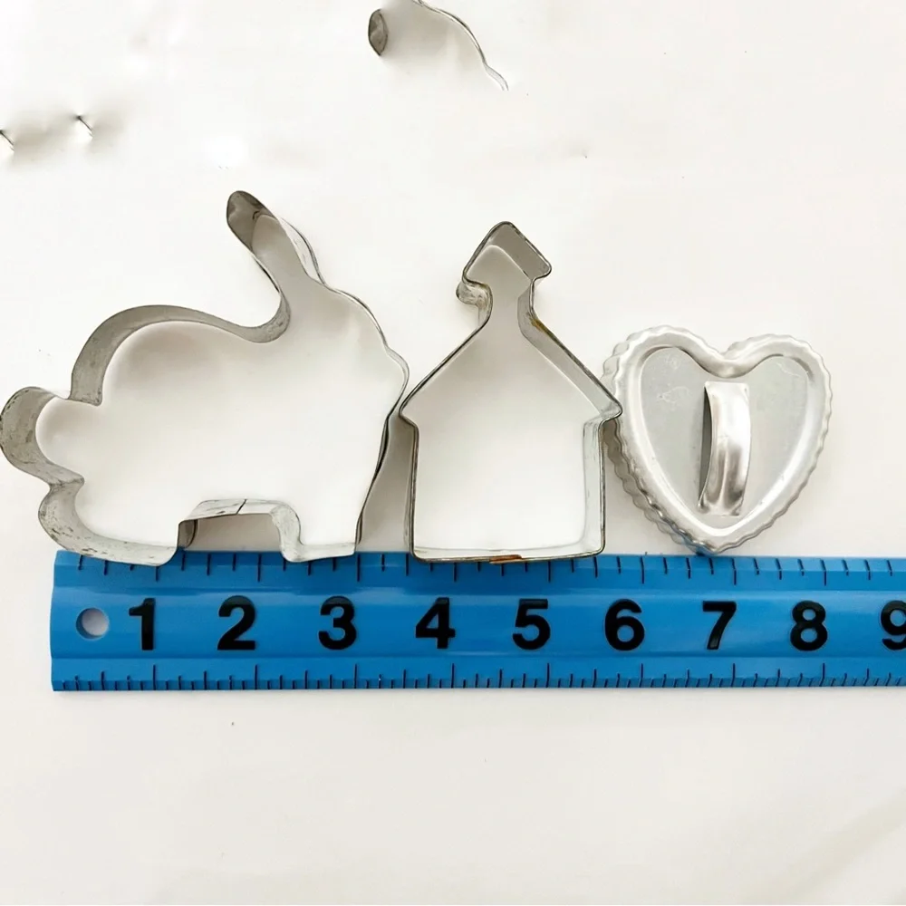 Lot of 3 Metal Cookie Cutters Bunny Rabbit Church Heart 3